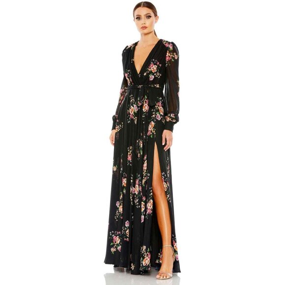 NWT Mac Duggal 55661 Long Sleeve Formal Long Floral Dress SZ 14‎ - Picture 1 of 10
